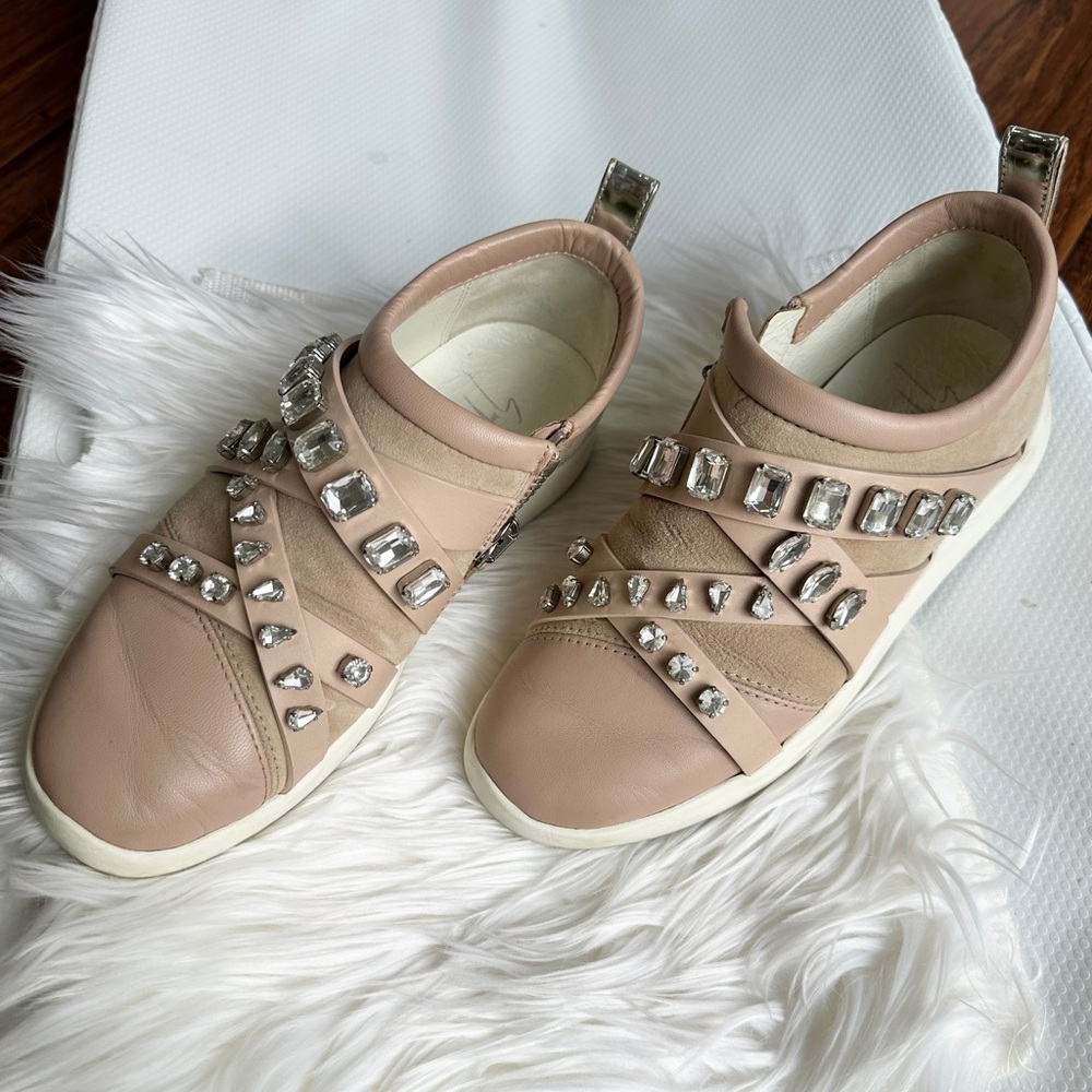 Giuseppe Zanotti Blush Pink Crystal-Embellished Slip-On Sneakers